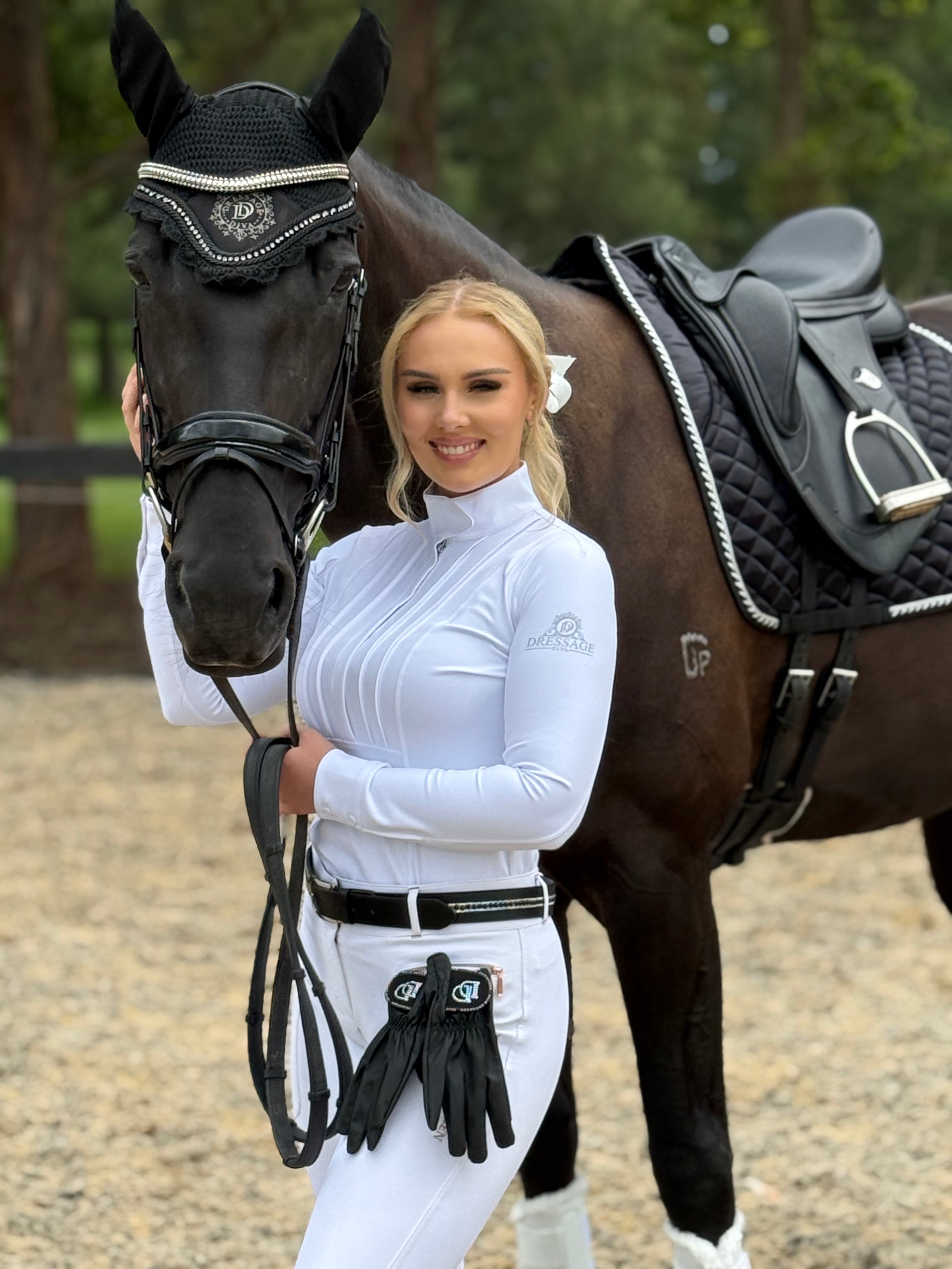 Dressage Competition shirt -White Pleated  Long Sleeve Competition  Shirt “The Isla”